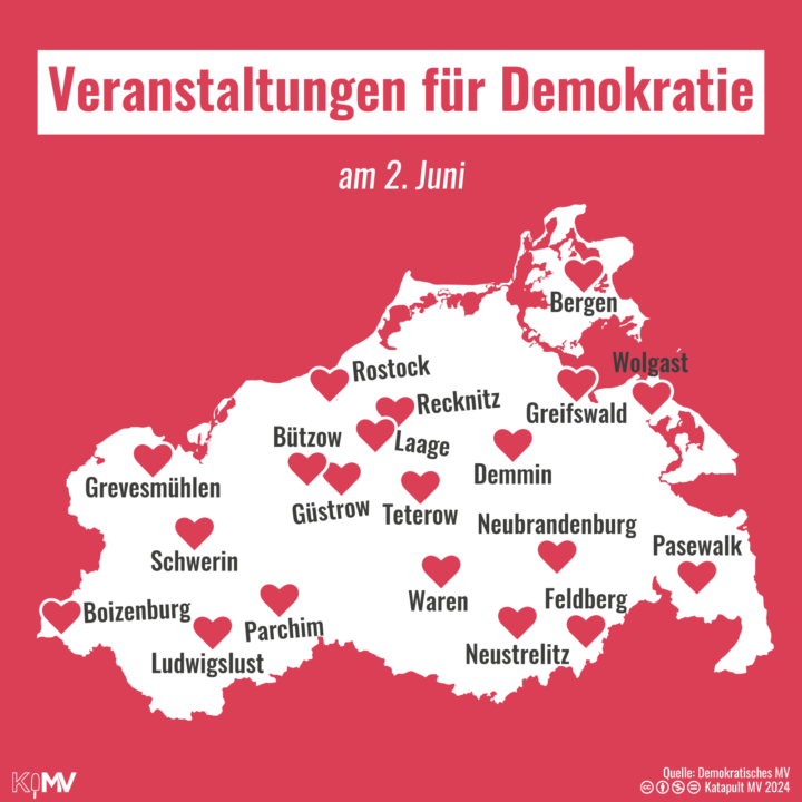 MV-Karte zu Veranstaltungen für Demokratie am 2. Juni: Bergen