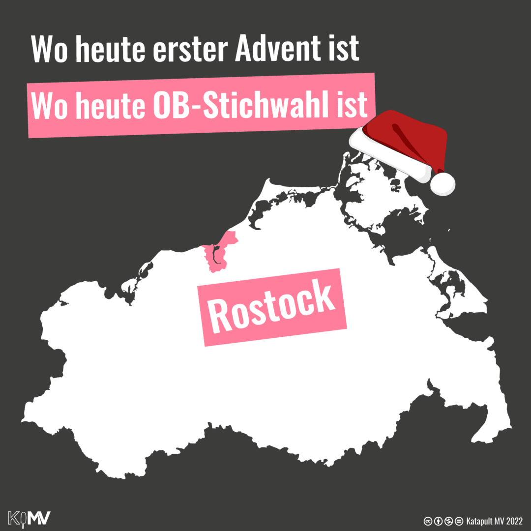 Karte von MV. Wo heute erster Advent ist: ganz MV. Wo heute OB-Stichwahl ist: Rostock.