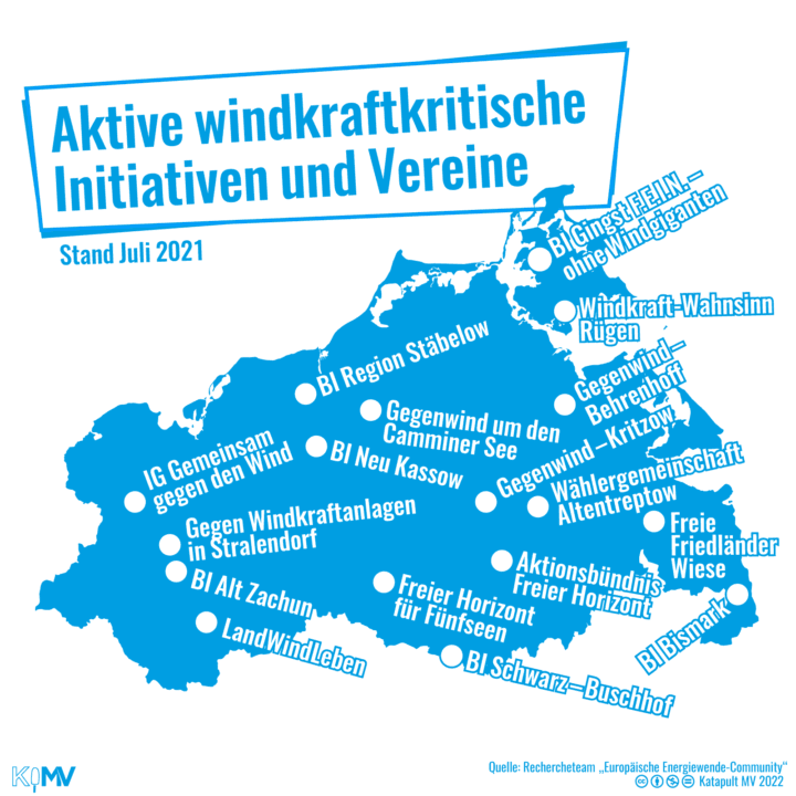 Karte von MV mit aktive windkraftkritische Initiativen und Vereinen