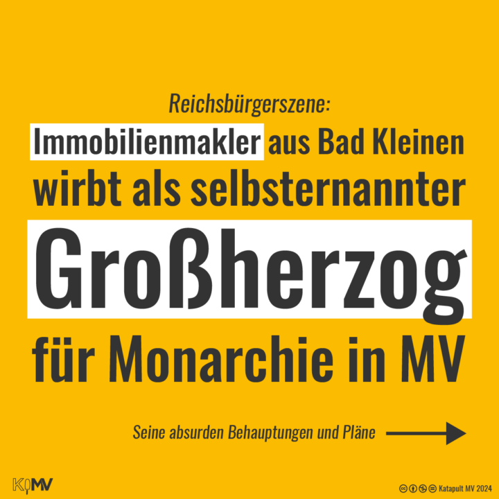 Der selbsternannte Großherzog Friedrich Maik wirbt unter anderem mit Flugblättern für eine parlamentarische Monarchie. Er wird der Reichsbürgerszene in Mecklenburg-Vorpommern zugeordnet.