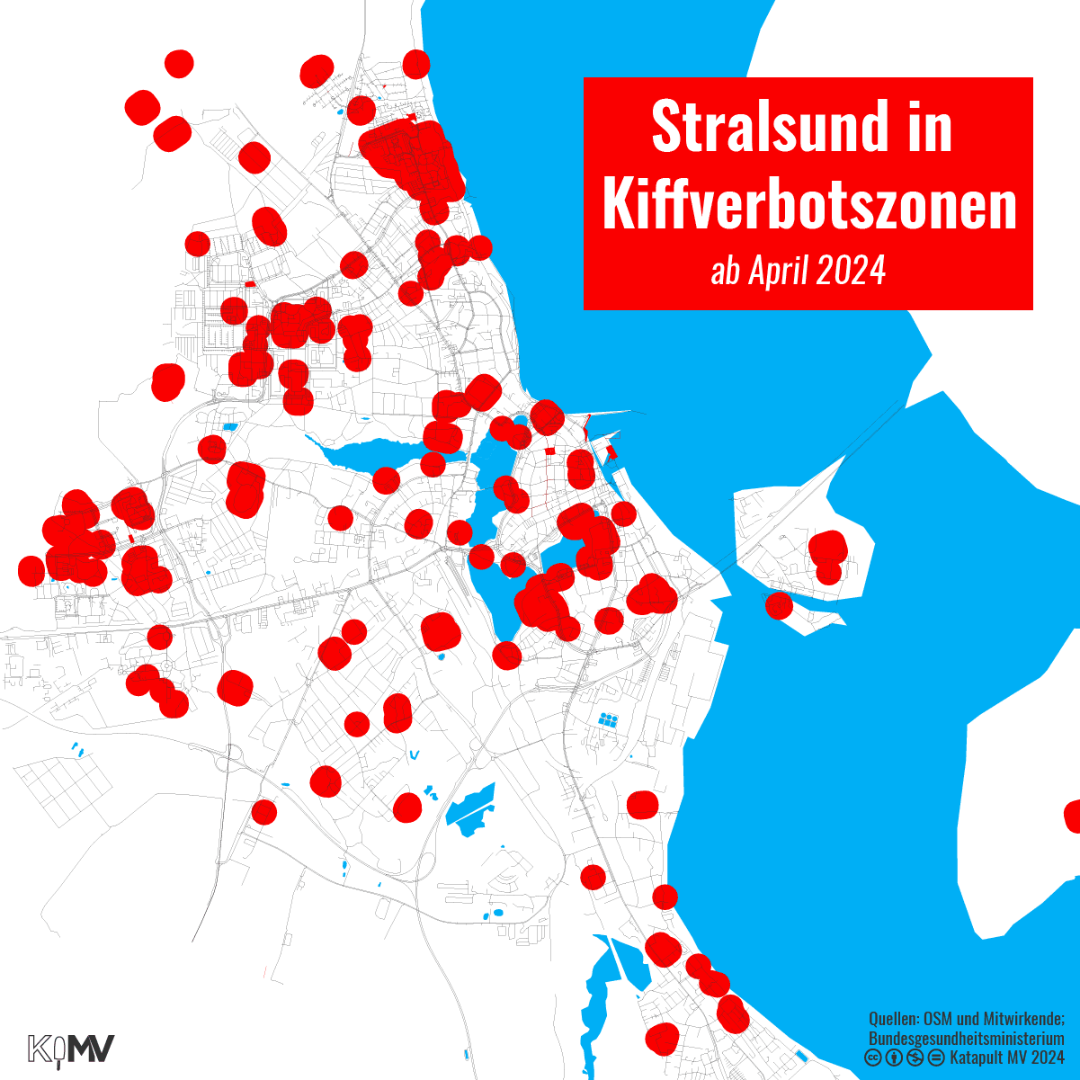 Karte von Stralsund mit eingezeichnet Kiffverbotszonen