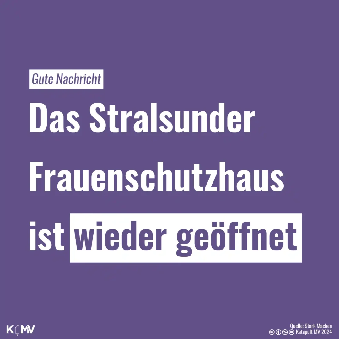 Die Schlagzeile auf der Kachel lautet: Gute Nachricht: Das Stralsunder Frauenschutzhaus ist wieder eröffnet.