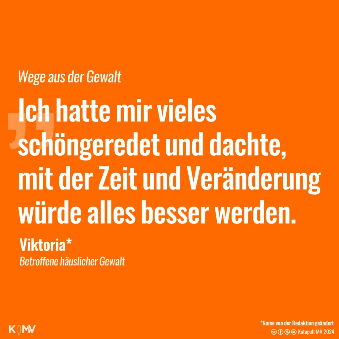 Das Zitat auf der Grafik stammt von einer von häuslicher Gewalt Betroffenen. Es lautet: Ich hatte mir vieles schöngeredet und dachte, mit der Zeit und Veränderung würde alles besser werden.