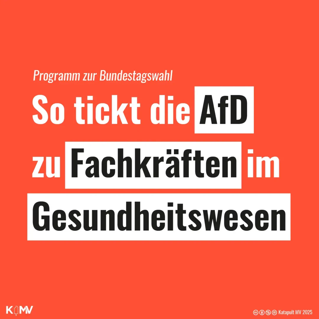 Die Kachel enthält folgende Überschrift: Programm zur Bundestagswahl – So tickt die AfD zu Fachkräften im Gesundheitswesen.