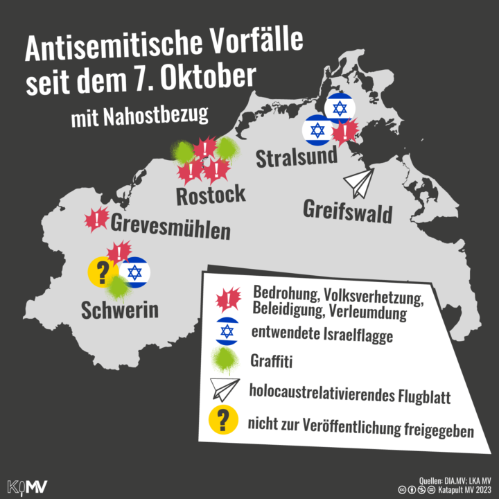 MV-Karte mit antisemitischen Vorfällen mit Nahostbezug seit dem 7. Oktober