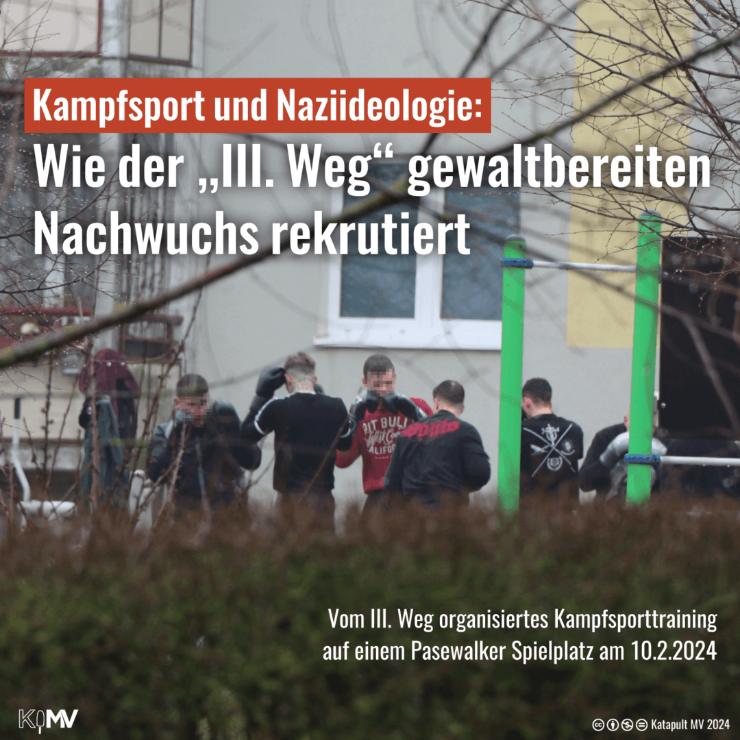 Ein von der rechtsextremen Kleinstpartei „Der III. Weg" organisiertes Kampfsporttraining findet auf einem Pasewalker Spielplatz am 10. Februar 2024 statt.