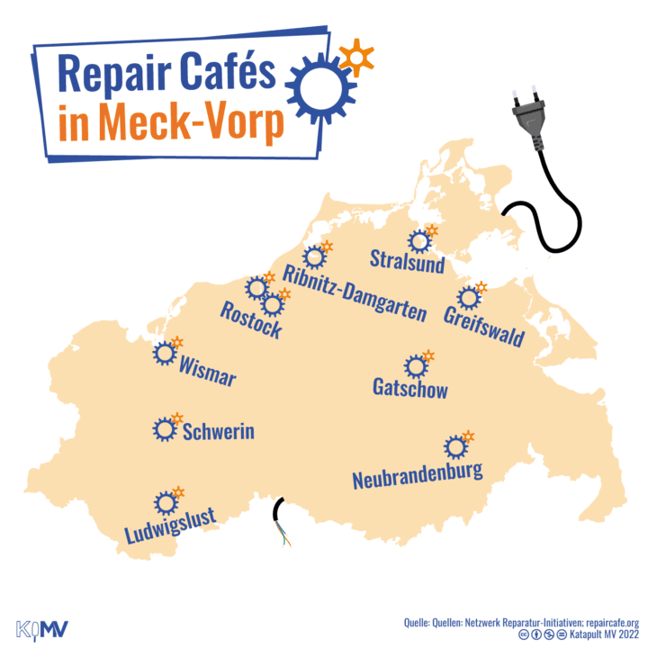 MV-Karte mit den Standorten von Reparaturcafés; Ludwigslust