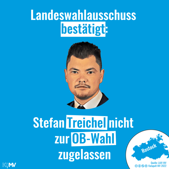 Bild von Stefan Treichel mit dem Text: "Landeswahlausschuss bestätigt: Stefan Treichel nicht zur OB-Wahl in Rostock zugelassen".