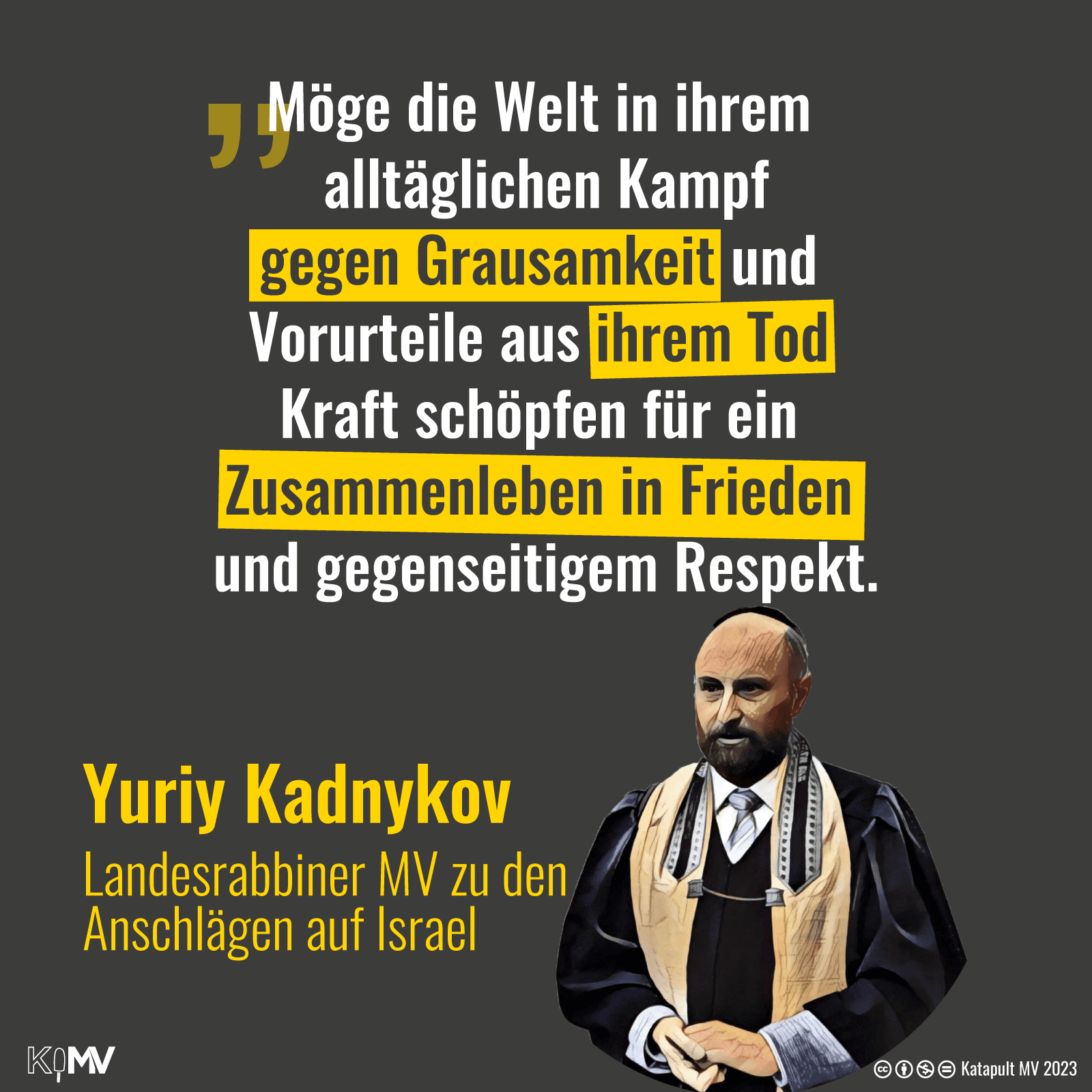 Zitat vom Landesrabbiner Yuriy Kadnykov zu den Anschlägen auf Israel: 