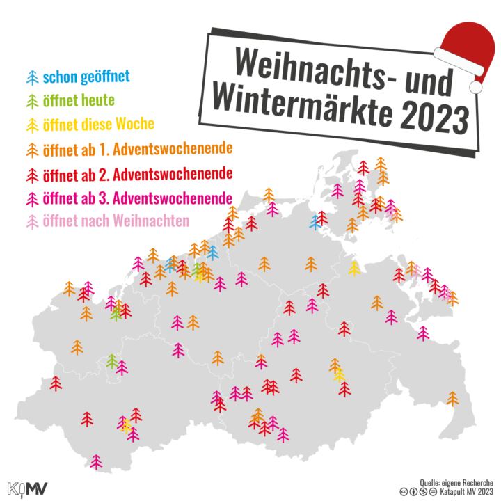 MV-Karte mit Weihnachts- und Wintermärkten 2023. Die größeren Märkte in Schwerin